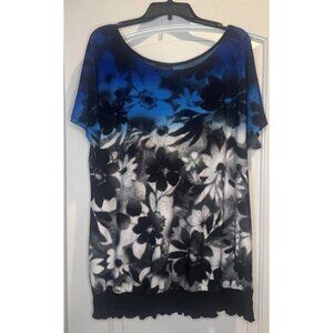 Lane Bryant Women’s Blue Black White Floral Short Sleeve Blouse Top Shirt 18/20